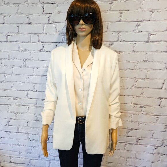 OAK & FORT, Ivory satin long sleeve button up blouse - Picture 11 of 13